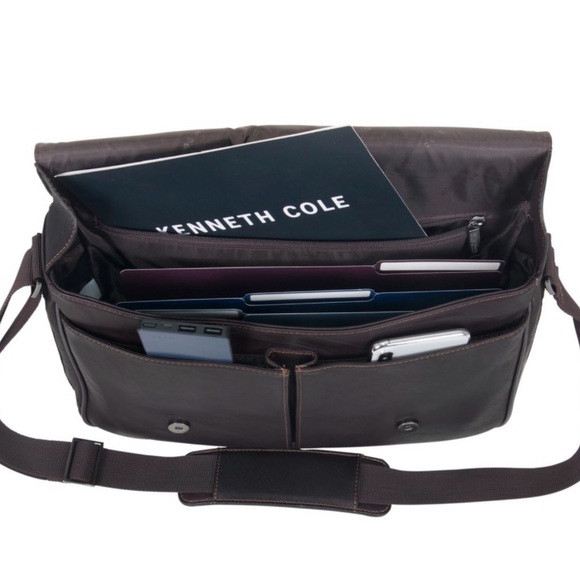 Kenneth Cole Brown Leather Messenger Bag - Picture 2 of 16